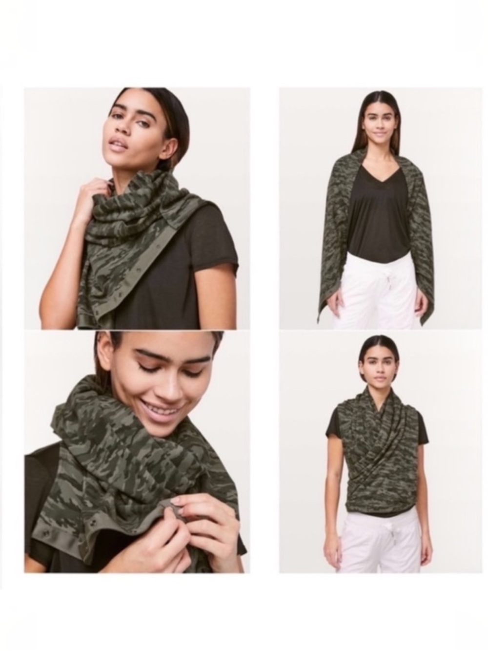 Lululemon NWOT Yoga Vinyasa camouflage convertible wrap scarf post workout green